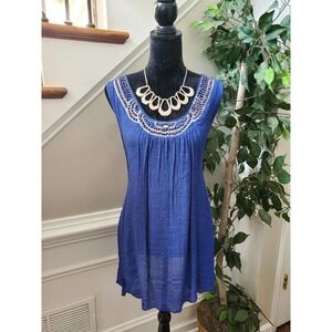 Ashley Stewart Women Blue Polyester Scoop Neck Sleeveless Pullover Top Blouse 18